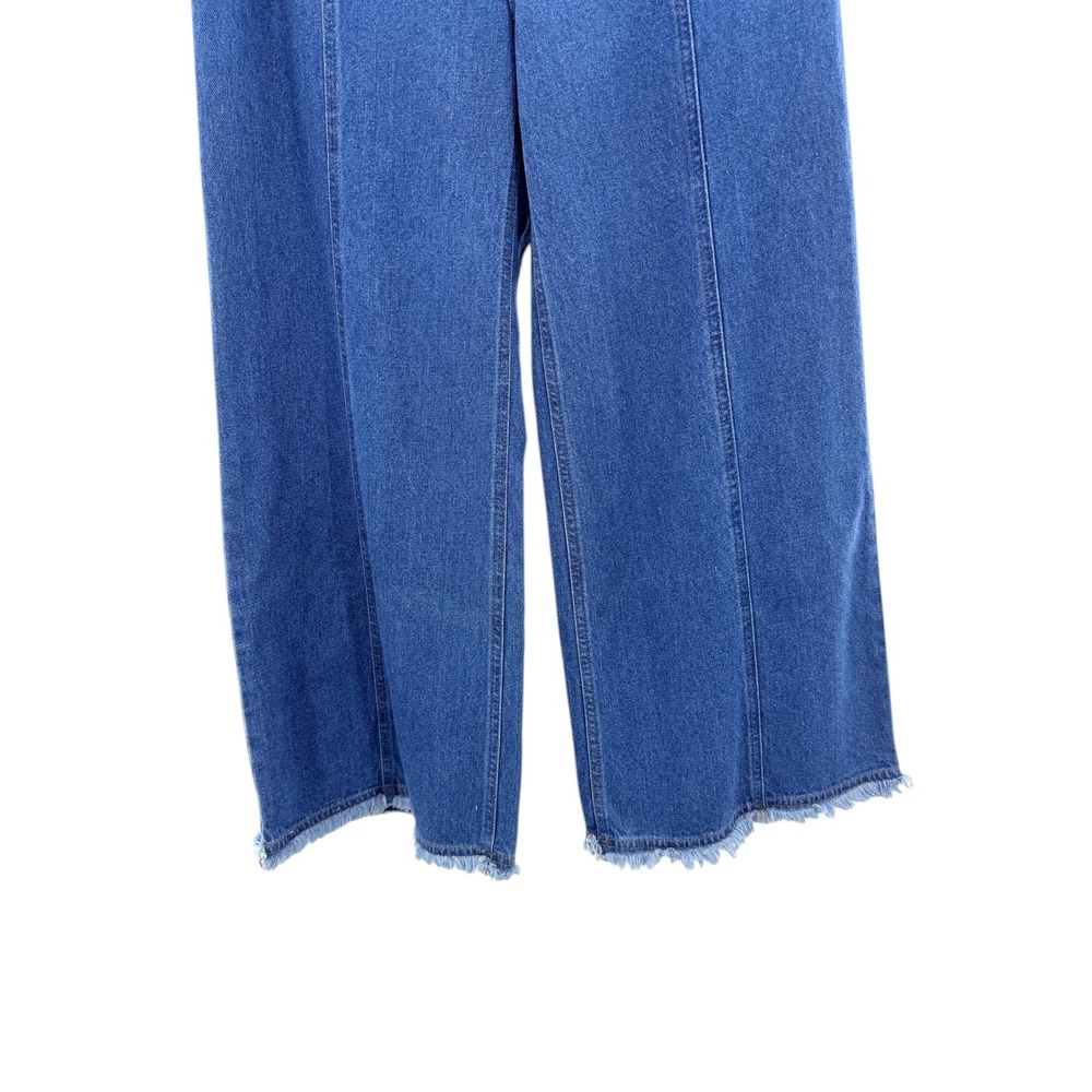Steve J & Yoni P Blue Sailor Wide Leg Jeans High Rise Frayed L Korean Fashion - Picture 2 of 8